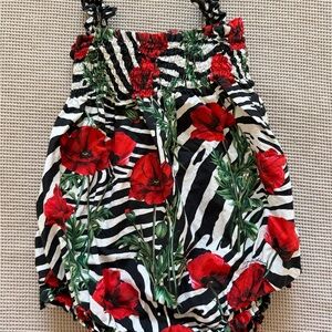 Dolce & Gabbana Red and Black Floral Kids One Piece